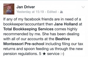 Testimonial Jan Driver - Recommended bookkeeper Hampshire West Sussex